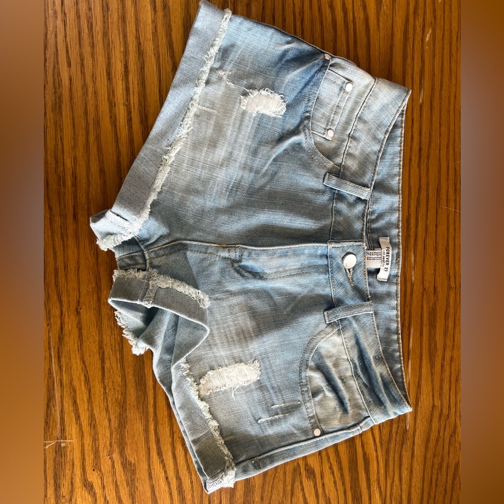 Forever 21 Blue Distressed Jean Shorts